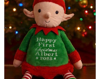 Personalised christmas toy elf embroidered name first christmas gift baby toddler