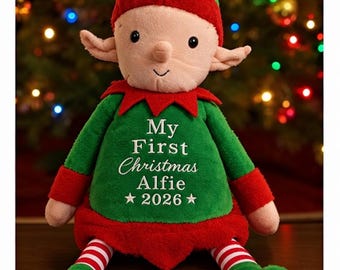 Personalised christmas toy elf embroidered name first christmas gift baby toddler