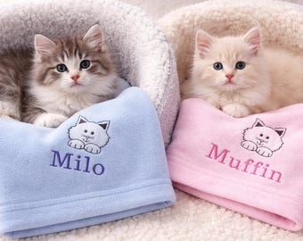 Personalised Cat Blanket Embroidered Name Kitten Gift
