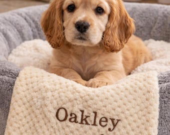 Personalised dog blanket embroidered name puppy gift bed