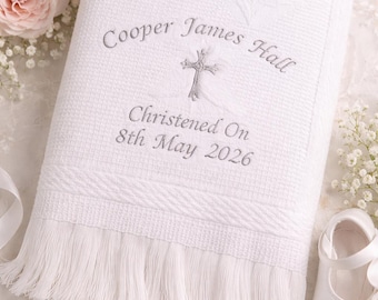Personalised baby shawl blanket christening baptism naming day embroidered gift