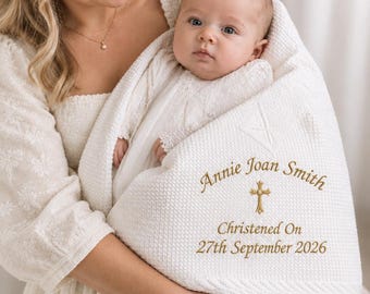Personalised baby shawl blanket embroidered christening baptism naming day