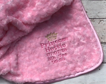 Personalised luxury baby blanket soft fluffy princess prince crown embroidered name new baby gift
