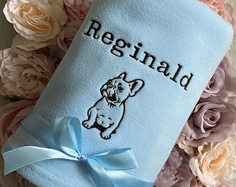Personalised French Bulldog Blanket New Puppy gift embroidered name for bed dog
