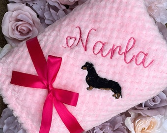 Personalised Dachshund sausage dog Blanket dog puppy Embroidered Name Gift