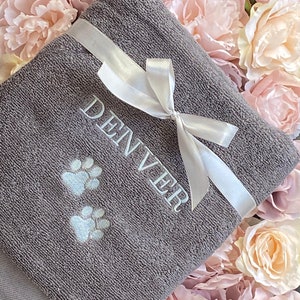 Personalised Dog Towel Bath Time Puppy gift Muddy Paws Walks Embroidered Grey