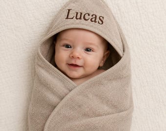 Personalised Baby Hooded Towel Bath time embroidered name new baby