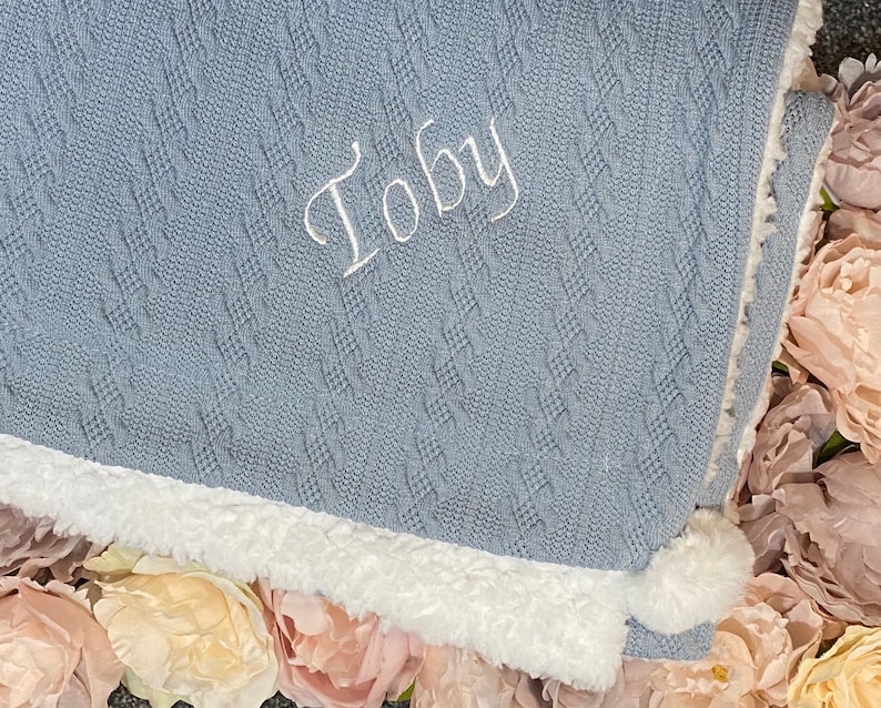 Personalised Baby Blanket Knitted Grey Bow Detail Sherpa Etsy UK