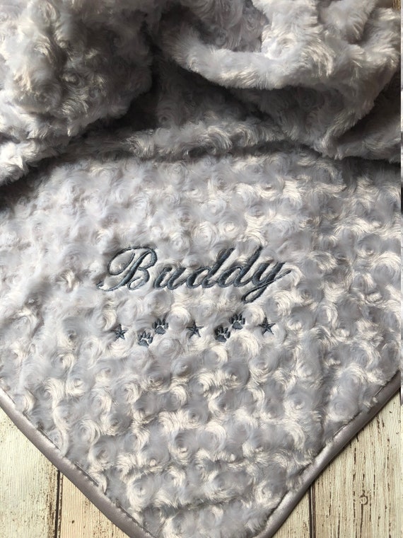 Luxury Personalised Pet Blanket Double Sided Embroidered Grey Check and Teal, Medium 100cms by 75cms Luxury Personalised Pet Blanket Double Sided Embroidered Grey Check and Teal, Medium 100cms by 75cms