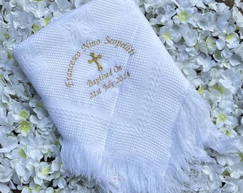 Personalised Baby Shawl Blanket Christening Baptism embroidered gift naming day