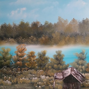 Original oil painting, landscape oil painting, oil painting barn, oil painting river, oil painting rustic, oil painting river lodge, rustic