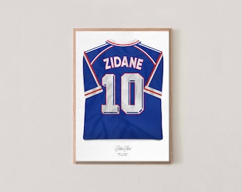 Poster Zinedine Zidane Voetbal Art Maillot Frankrijk 98 World Cup
