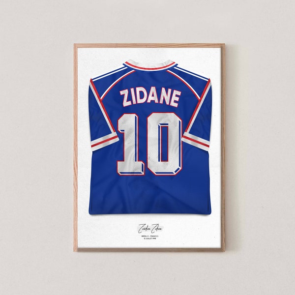 Poster Zinedine Zidane Football Art Maillot France 98 World Cup