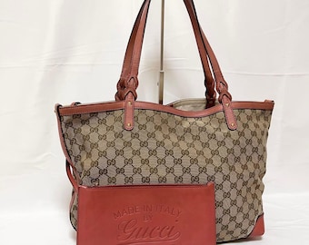 Bolso Tote GUCCI Auth GG Lona Piel Beige Marrón Rojizo 247209 Usado