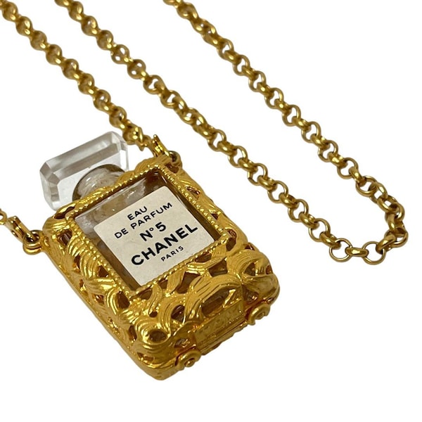 Auth Chanel Perfume Necklace Pendant Perfume bottle GP gold No. 5 Used Good Condition