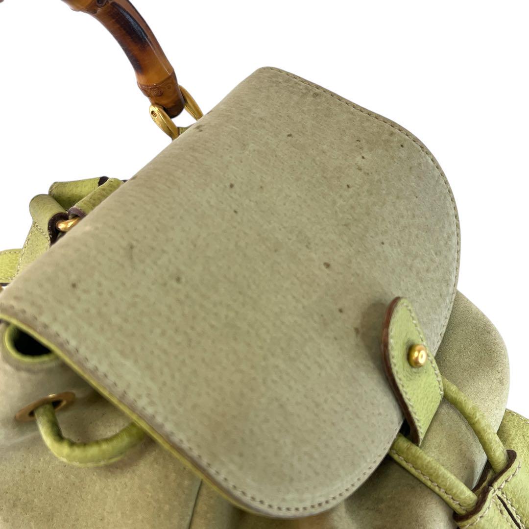 Auth GUCCI Bamboo Backpack Suede Light Green Lime 003・1705  display picture 2