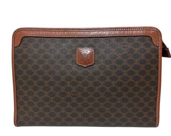 Auth CELINE Macadam Clutch Bag Second Bag PVC Brown M07 Used