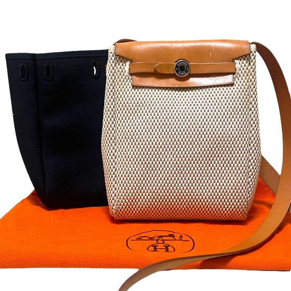HERMES Her Bag TPM Toile GM Toile Officer Beige Black 2 in 1 Crossbody Bag Auth Used Etsy UK