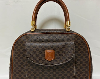 Auth Celine Macadam PVC Leather Handbag Brown MC98 Vintage