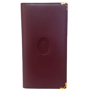 Auth Cartier Must Line Long Wallet Billfold Leather Bordeaux Red Very Good Condition Vintage