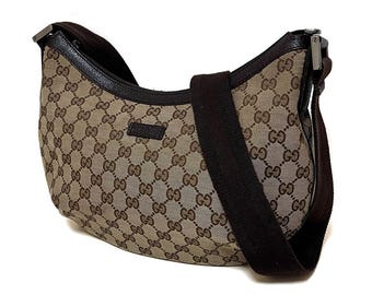 Torba na ramię GUCCI GG Canvas w kolorze beżowo-brązowym z wzorem półksiężyca 181092 używana