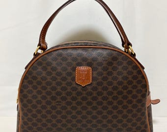 Auth CELINE Macadam PVC Leather Handbag Brown M94 Used