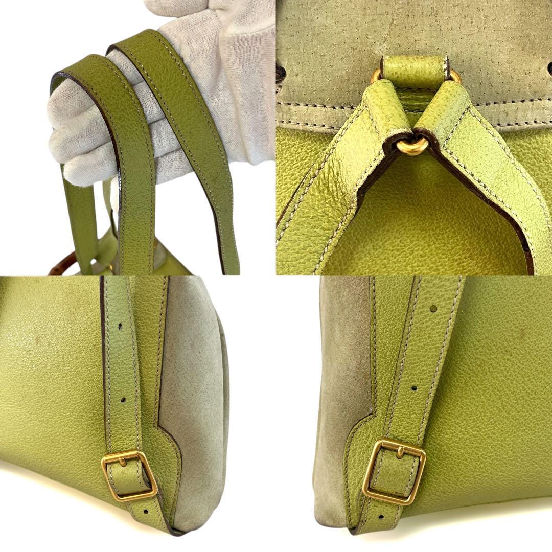 Auth GUCCI Bamboo Backpack Suede Light Green Lime 003・1705  display picture 1