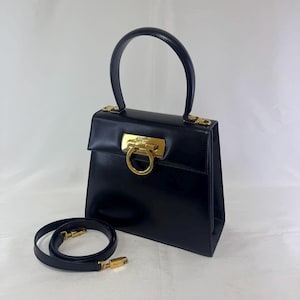 Auth Salvatore Ferragamo Gancini 2way handbag shoulder bag leather black Used