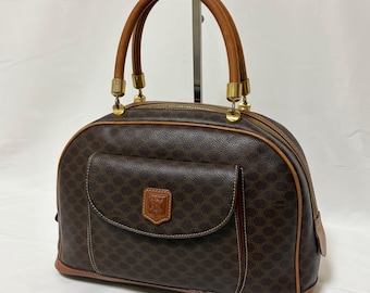 Auth Celine Macadam PVC Leather Handbag Brown MC97/2 Used