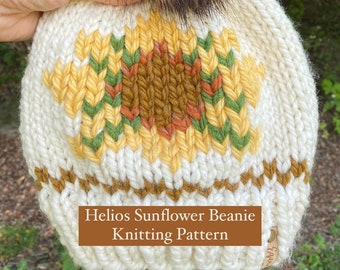Modèle de tricot pour adulte Helios Sunflower Beanie / Modèle débutant avancé / Point en double