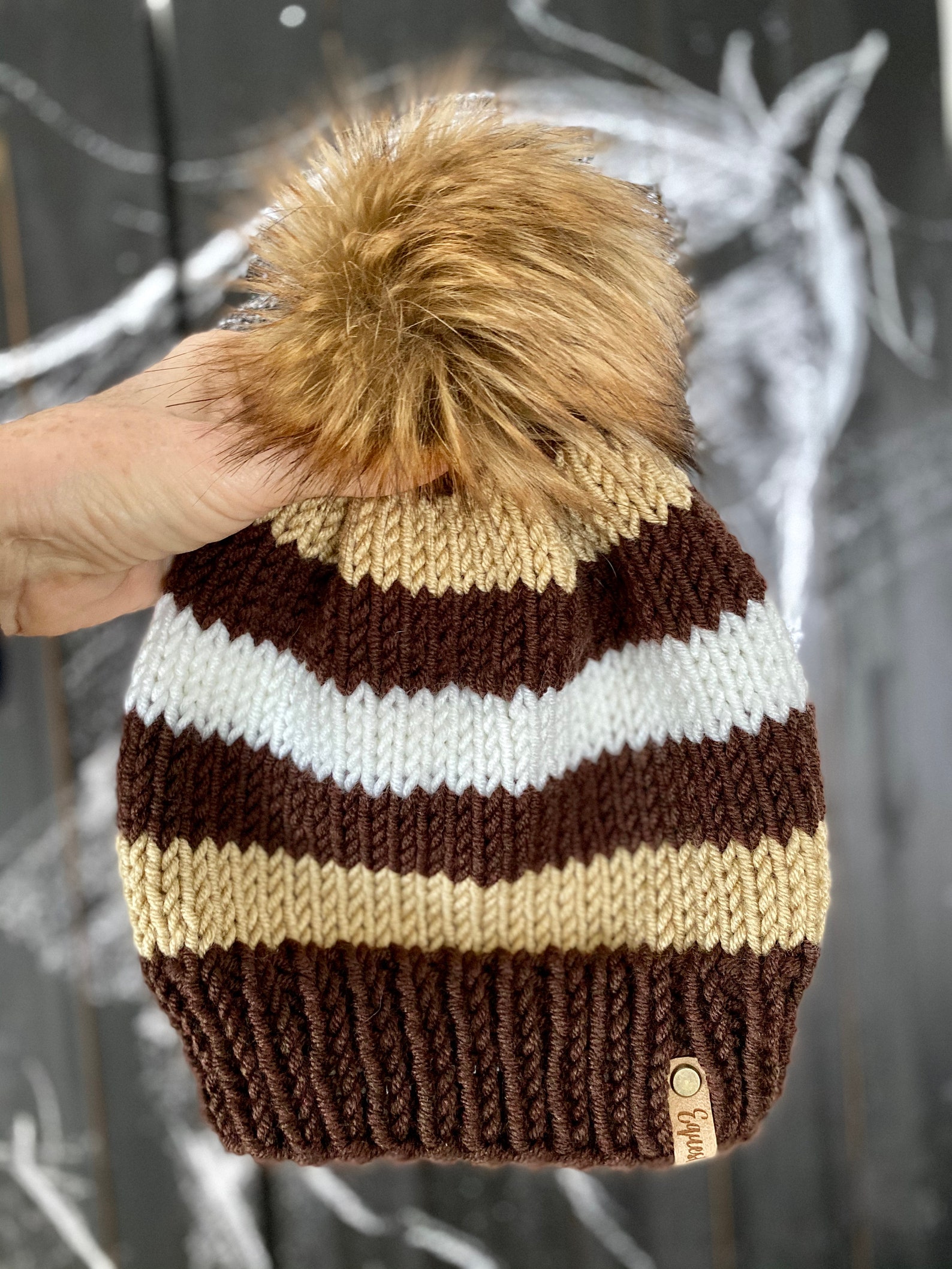 Newmarket Beanie Brown Stripe Knit Equestrian Beanie Winter Etsy UK