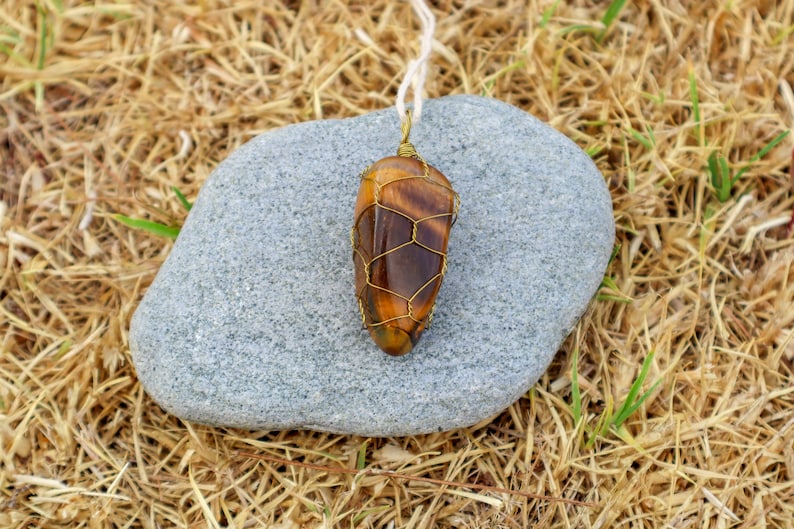 Wire Wrapped Crystal Necklace Tigers Eye