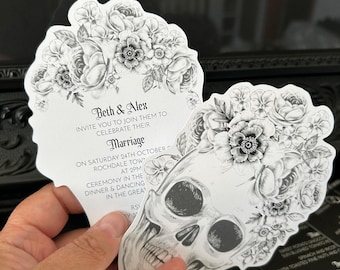 Floral Skull Wedding Invitations - cut to shape