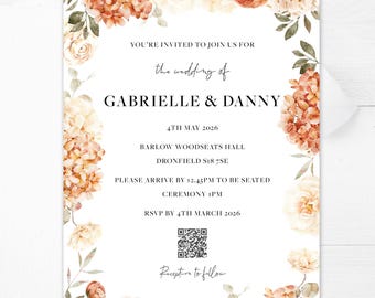 Burnt orange, peach and Ivory Florals Wedding Invitation