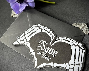 Skeleton Heart Hands Save the date Invitations - cut to shape