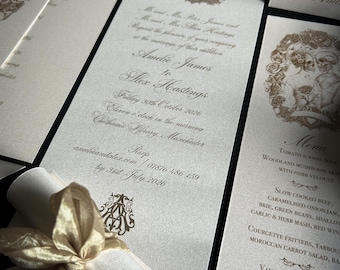 Vintage Gothic Fairytale Skeleton Lovers Wedding Invitation SCROLL