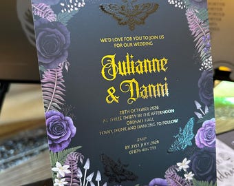 Purple Night Blooms Wedding Invitation