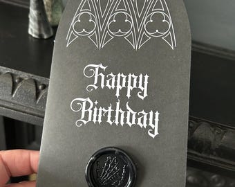 Gothic Arch black Birthday card with wax seal
