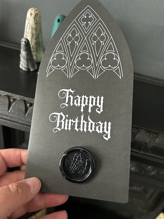 Gothic Arch black Birthday card with wax seal