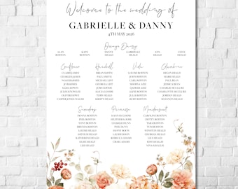 Burnt orange, peach and Ivory Florals Table Plan