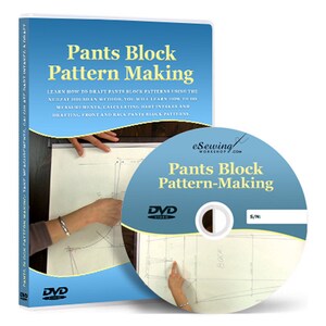 Könnte beinhalten: DVD-Hülle und -Disc für einen Nähkurs zum Erstellen von Hosen-Block-Schnitten. Die Hülle ist blau und trägt den Titel "Pants Block Pattern Making". Die Disc ist eine Standard-DVD mit dem Titel "Pants Block Pattern-Making" darauf.