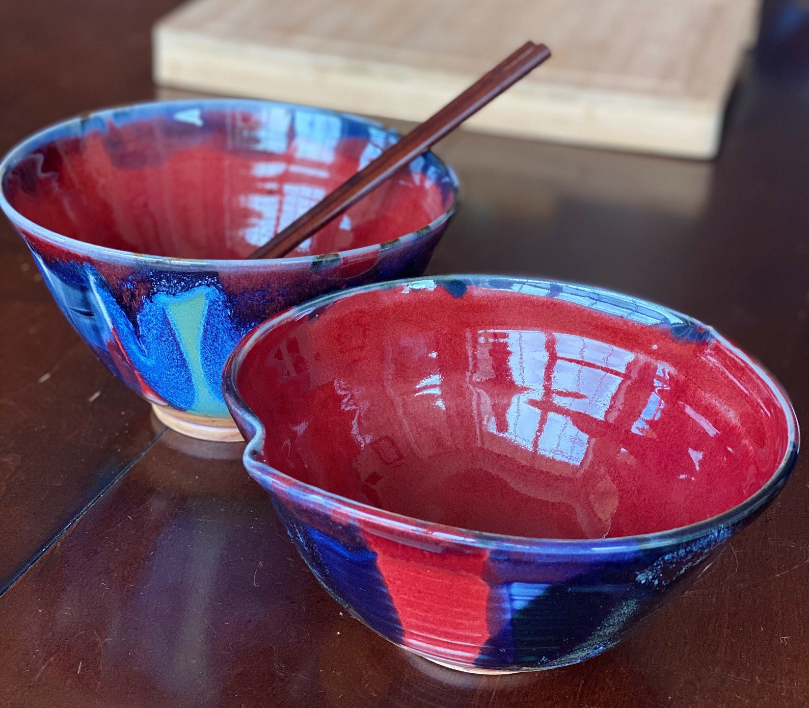 Handmade Ramen Bowl. Red With Multicolored Glazes. 234 Free Etsy UK