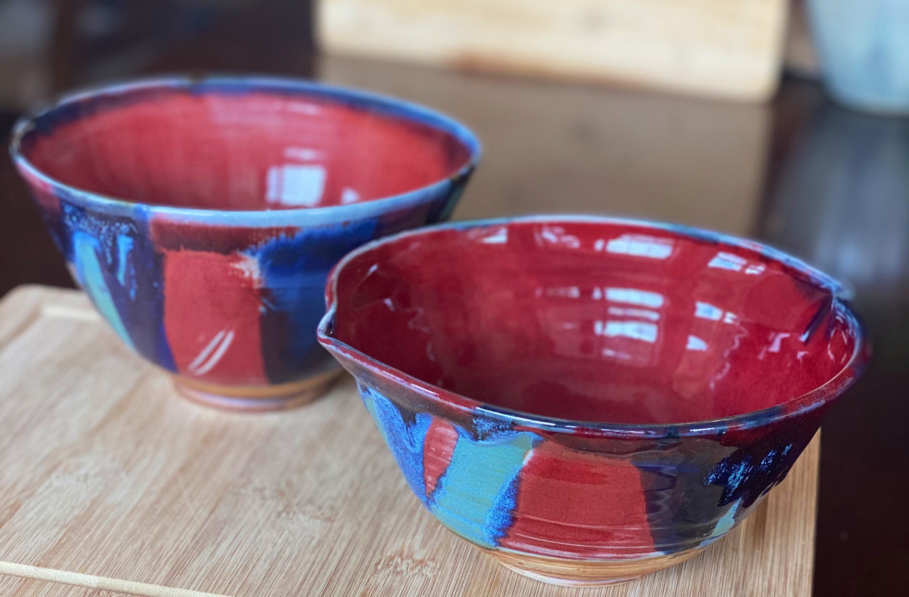Handmade Ramen Bowl. Red With Multicolored Glazes. 234 Free Etsy UK