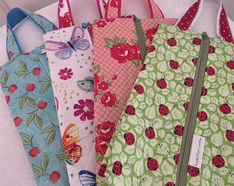 Handmade Quilted Cotton Zippered Handle Carry Bag