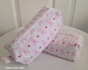 Cancer Pink Breast Cancer Ribbon Cosmetic Pouch  Quilted Zippered Pouch Travel Sewing School