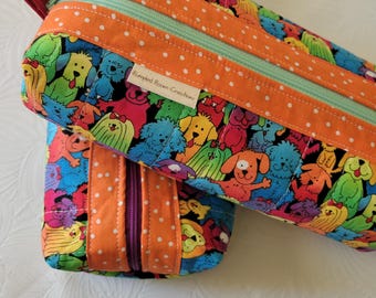 Rainbow Dog Lover Quilted Cotton Zippered Pouch Cosmetic s Travel Sewing Pets School