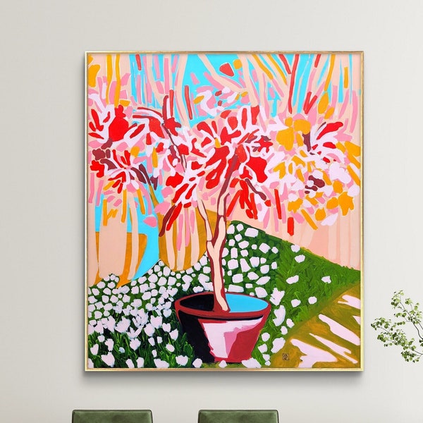 Floral Abstract Painting, colorful Original Artwork, Botanic Painting on canvas, Large Abstract art, Hand painted Canvas, Modern Wall Art