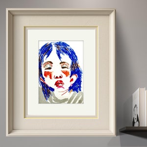Ritratto artistico espressivo, arte originale a pastello, disegno a pastello a olio, arte murale boho, pittura a pastello a olio, schizzo a pastello a olio, ritratto artistico