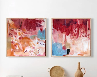 Original painting, Set of 2 Original abstract art on stretched canvas, Orange and multicolor, large modern art, Set of two wall art 16&#39;&#39;X16&#39;