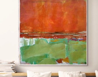 Abstract painting, Original painting, Vibrant Landscape, Extra large wall art, Bright orange abstract painting, modern art, Color block art